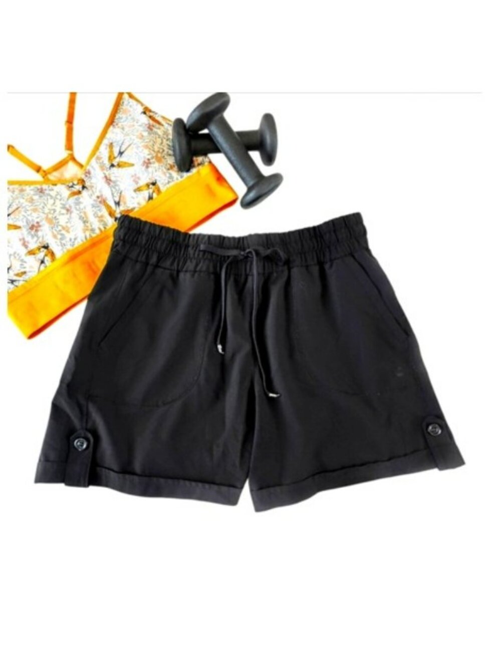 RBX Women's Activewear Outdoor Shorts Size Small Black Pull On Drawstring Cuffs
